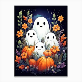 Cute Bedsheet Ghost, Botanical Halloween Watercolour 83 Canvas Print