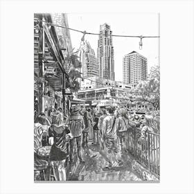 Live Music Scene Austin Texas Black And White Drawing 3 Canvas Print