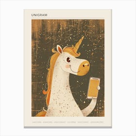 Unicorn With A Smart Phone Muted Pastels Mustard 2 Poster Canvas Print