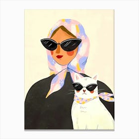 Muslim Woman With Cat Canvas Print