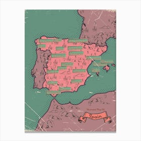 Vintage Spain Map Canvas Print