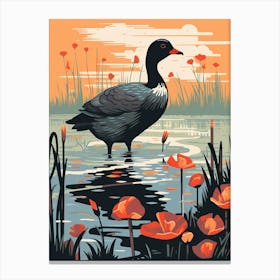 Vintage Bird Linocut Coot 2 Canvas Print