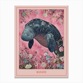 Floral Animal Painting Manatee 2 Poster Canvas Print