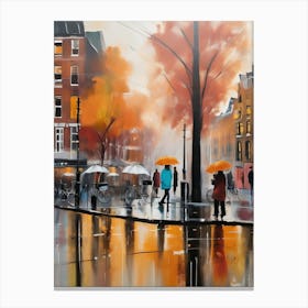 Amsterdam cafes, autumn, autumn oil colours, pastel colours, pedestrians in the street, winter clothes.6 Canvas Print