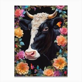 Cow With Flowers 1 Canvas Print