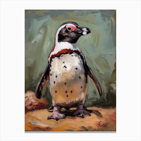 African Penguin Bleaker Island Oil Painting 1 Canvas Print