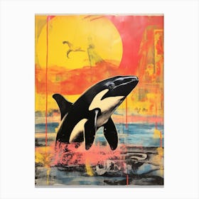Orca Whale Pop Art Risograph Inspired 4 Canvas Print