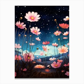 Cosmos Wildflower With Starry Sky, South Western Style (3) Canvas Print
