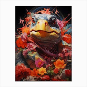 Turtle With Flowers Canvas Print