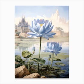 Blue Waterlily Flower Victorian Style 1 Canvas Print