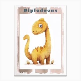 Cute Cartoon Diplodocus Watercolour Poster Canvas Print