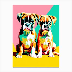 'Boxer Pups' , This Contemporary art brings POP Art and Flat Vector Art Together, Colorful, Home Decor, Kids Room Decor,  Animal Art, Puppy Bank - 22nd Canvas Print