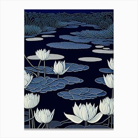 Water Lilies Waterscape Linocut 2 Canvas Print