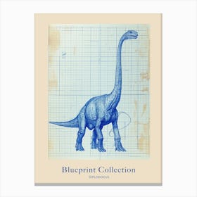 Diplodocus Dinosaur Blue Print Sketch 1 Poster Canvas Print