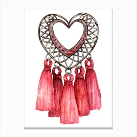 Watercolor Heart With Tassels Love Valentine's Day Canvas Print