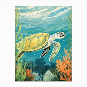 Modern Illustration Of Sea Turtle In Ocean Swimming 4 Canvas Print