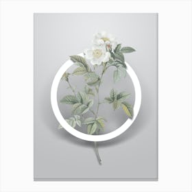 Vintage White Anjou Roses Minimalist Flower Geometric Circle on Soft Gray Canvas Print