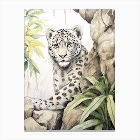 Storybook Animal Watercolour Snow Leopard Canvas Print