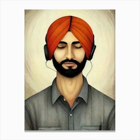 Sikh man headphones 2 Canvas Print