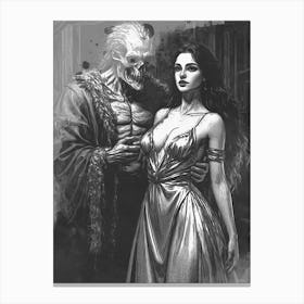 Woman And Scary Ghost Canvas Print