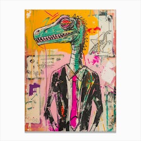 Dinosaur In A Suit Pink Graffiti Style 2 Canvas Print