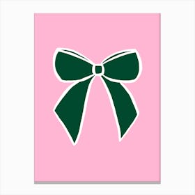 Green Bow On A Pink Background Canvas Print