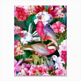 Tropical Luminous Pink Vintage Parrot Jungle Garden Canvas Print
