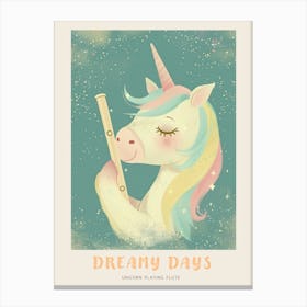 Storybook Style Unicorn Playing Flute Poster Canvas Print