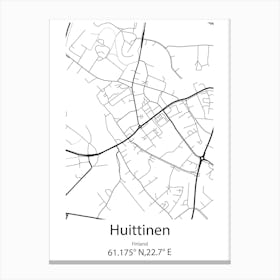 Huittinen,Finland Minimalist Map Canvas Print