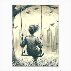 Moody Man on Swing Sketch 12 Canvas Print