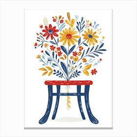 Flower Bouquet On A Wooden Chair Canvas Print