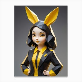 Low Poly Rabbit Girl, Black And Yellow (17) Canvas Print