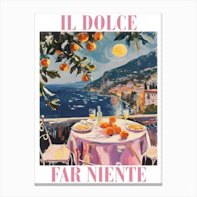 Il Dolce Far Niente Sicily Italy Night Dinner Watercolour Canvas Print