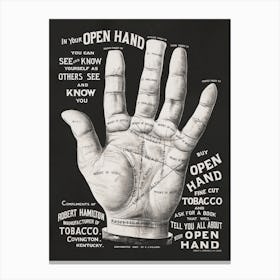 Open Hand, Palm Reading Tobacco Advert Canvas Print