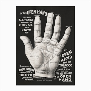 Open Hand, Palm Reading Tobacco Advert Canvas Print
