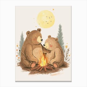 Two Sloth Bears Sitting Together By A Campfire Storybook Illustration 1 Canvas Print