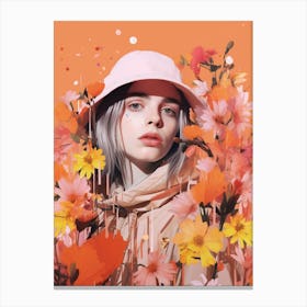 Billie Eilish Orange Floral Collage 2 Canvas Print