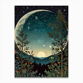 Moon And Stars Style William Morris 3 Canvas Print