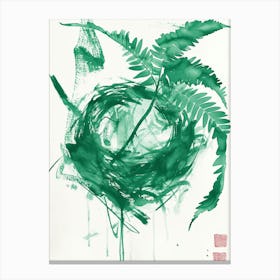 Green Ink Painting Of A Birds Nest Fern 3 Canvas Print