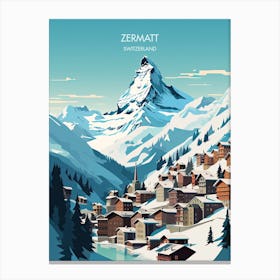 Poster Of Zermatt   Switzerland, Ski Resort Illustration 3 Canvas Print