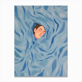 Sleeping Girl In Blue Blanket Canvas Print