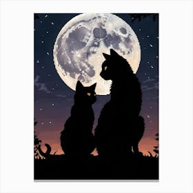 Silhouette Of Two Cats Under A Full Moon 1 Canvas Print