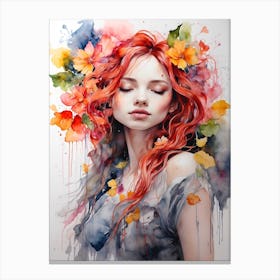 Watercolor Of A Girl With Red Hair Canvas Print