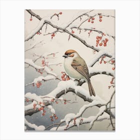 Winter Bird Painting Sparrow 3 Canvas Print