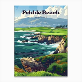 Pebble Beach Golf Links Coastline Digital Travel Art Canvas Print