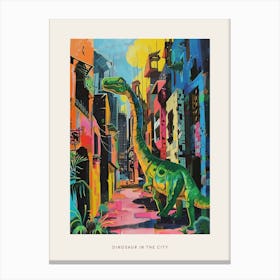 Colourful Dinosaur Cityscape Painting 4 Poster Canvas Print