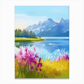 Watercolor Mountains And Flowers Canvas Print