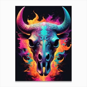 Floral Bull Skull Neon Iridescent Painting (25) Canvas Print