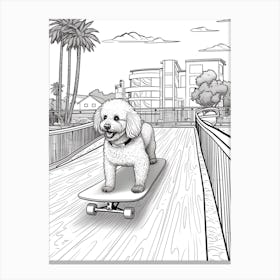 Poodle Dog Skateboarding Line Art 3 Canvas Print