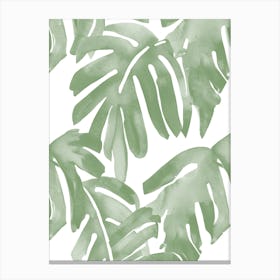 Tropical Leaves, Watercolor Sage Green Botanical 1 Canvas Print
